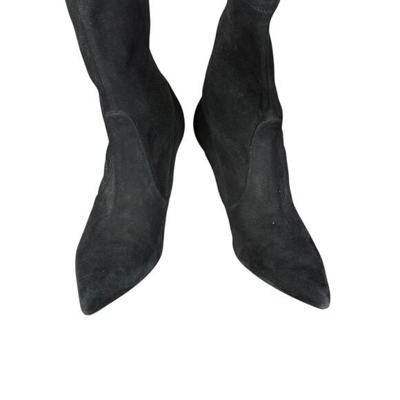 Stuart Weitzman Black Suede Sock Ankle Boots Pointed Toe Size 10M Heels - Picture 10 of 13